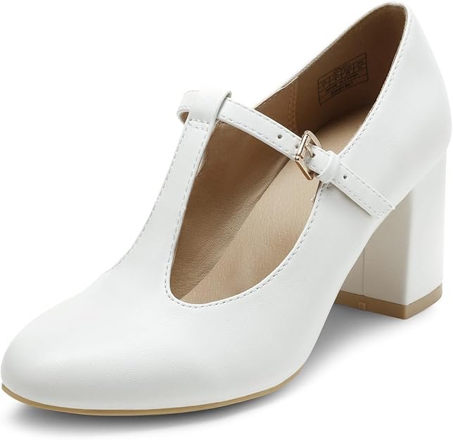 Escarpins Femme Mary Jane Polyvalents et Elégants Chaussure à Talon avec la Bride en T