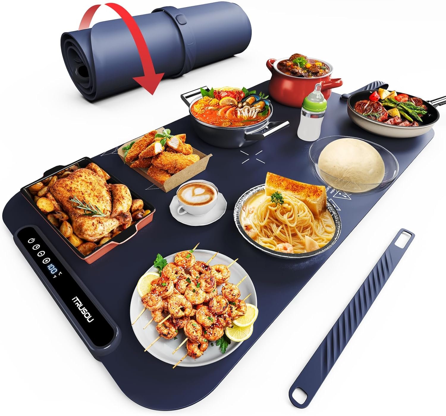 Plaque chauffante pour Aliments, Réchauffeur d'aliments Chauffage sur Toute la Surface, contrôle de la température réglable, Plaque chauffante Portable et Pliable avec matériau Nano Silicone