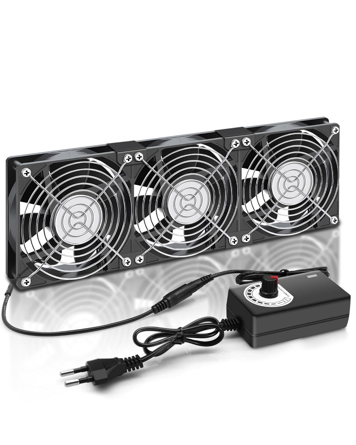 Ventilateur de boîtier 360 mm 12 V - Vitesse du vent réglable - AC 220 V - 240 V - 2750 tr/min - Pour PC, ordinateur portable, TV, radio, routeur, triple ventilateur
