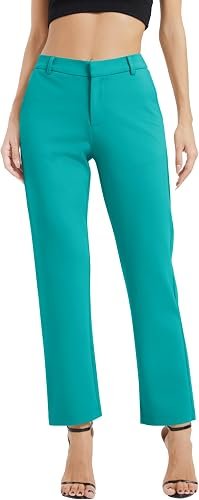 Pantalon pour Femmes Jambes Droites Elastique Taille Pantalon Décontractés Confort Pantalons avec Poches