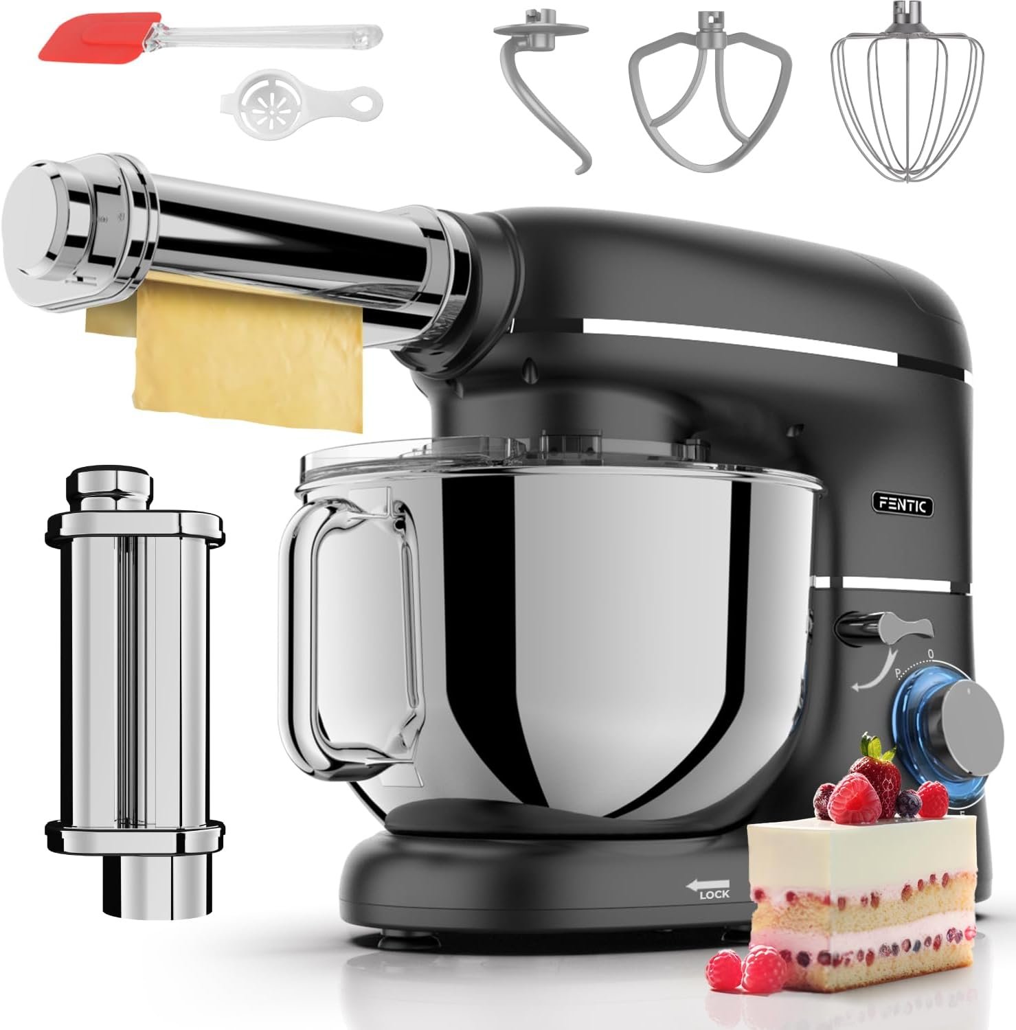 Robot Pâtissier avec Machine a Pates Fraiche – 2000W – Robot Cuisine avec Machine a Pate – Laminoir a Pate - 6,2L Bol Mélangeur
