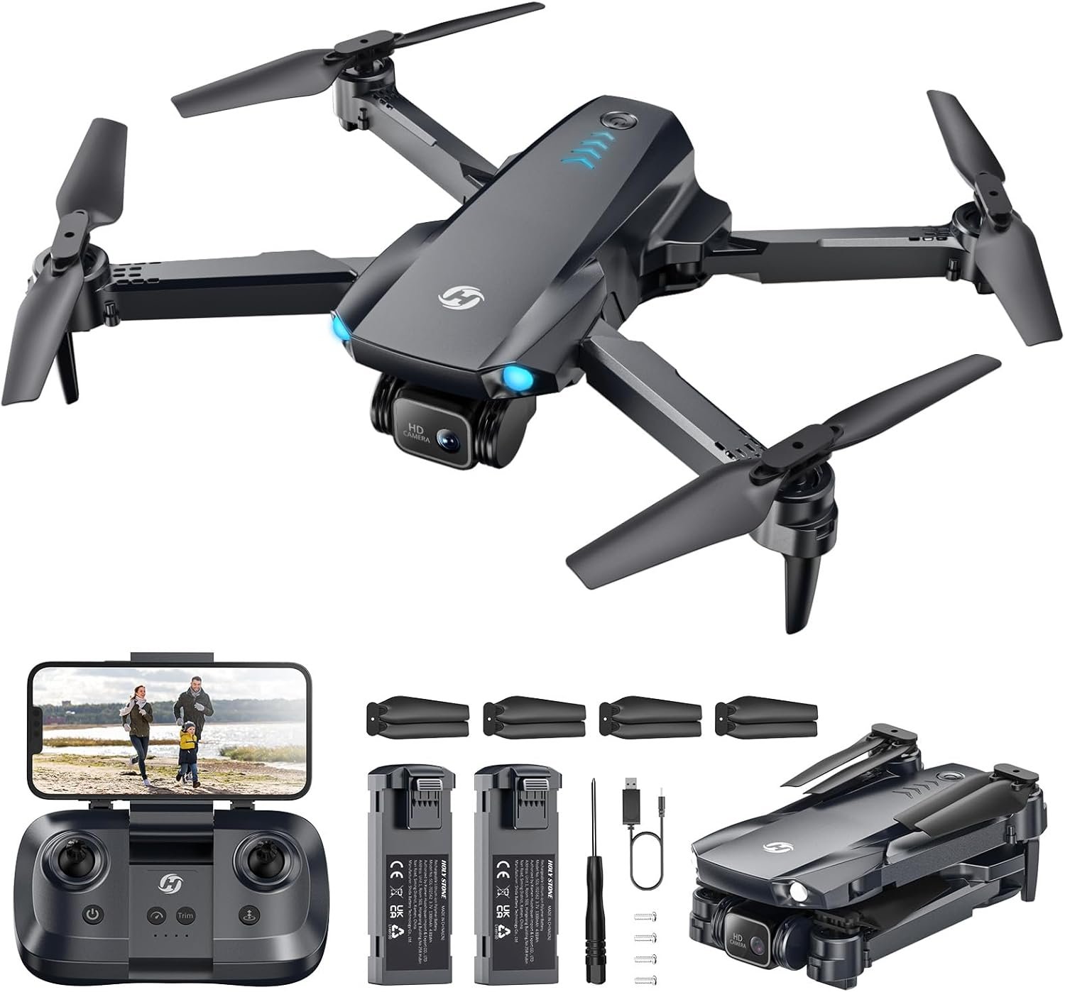 HS290 Drone Pliable RC avec Caméra FPV HD 1080P et 2 Batteries | pour Débutants avec Positionnement Optique, 3 Modes de Vitesse, Quadricoptère