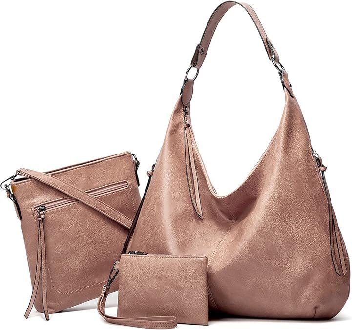 Sac à Main Femme Bandouliere PU Cuir Souple Grand Sac Cabas Fourre-Tout Vintage Epaule Ensemble 3 Pièces et Portefeuille pour Travail, Voyage, Shopping