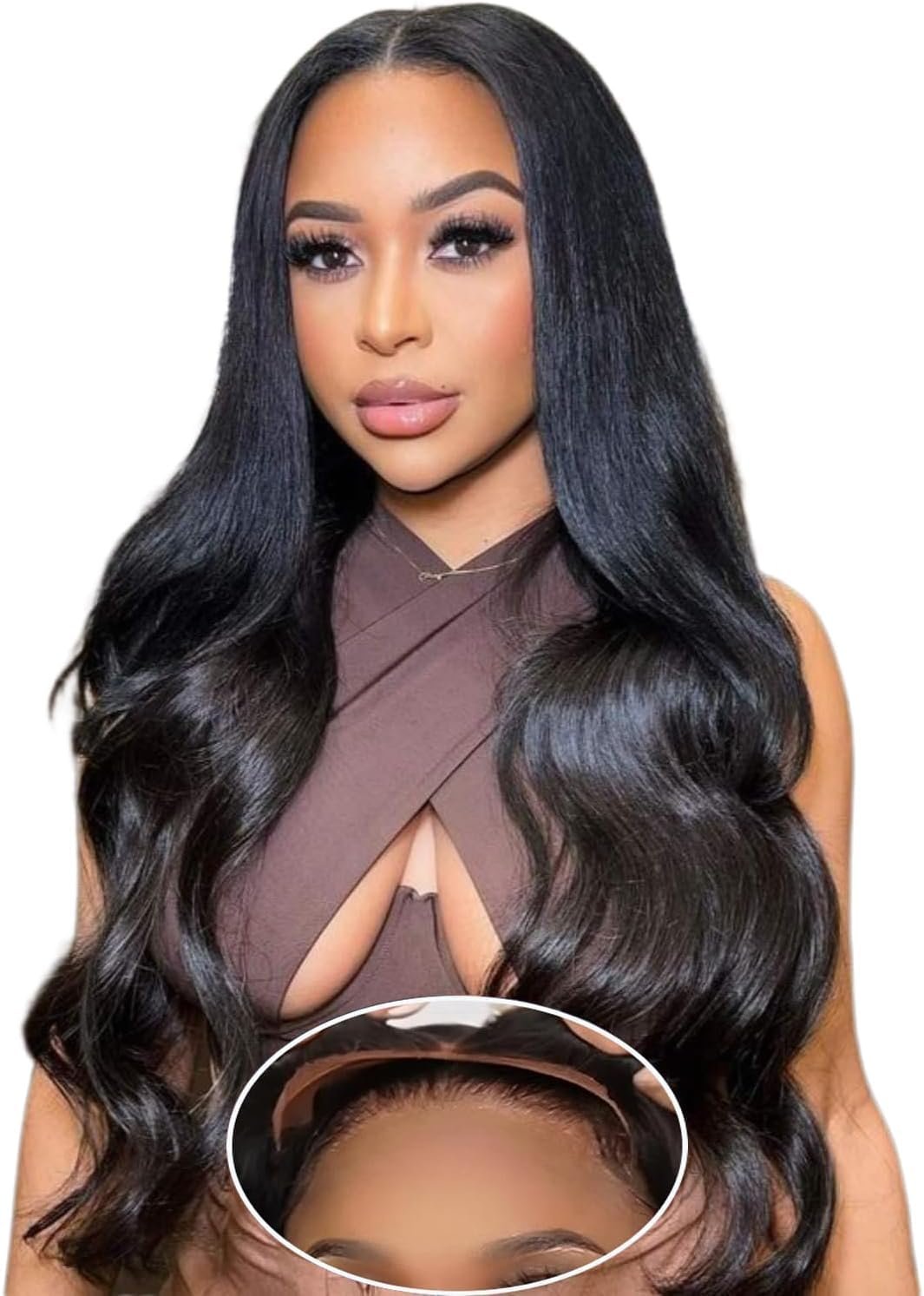 4x4 Pre Cut Lace Body Wave Wig Perruque Sans Colle Cheveux Humain 14 pouces Couleur #1b