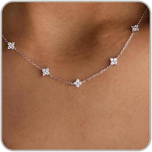 Dainty Silver Gold Colliers pour les femmes Station mignonne Choker Simulé Collier en diamant Simple Layering CZ Collier Trendy Bijoux Cadeaux