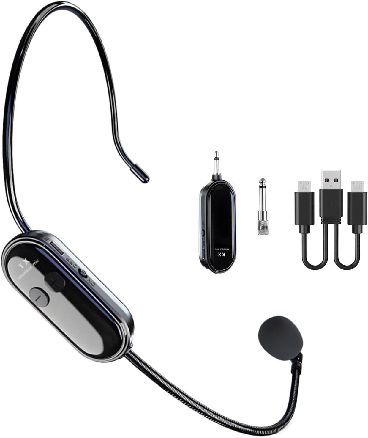Micro Serre Tete sans Fil,2.4G UHF Wireless Microphone,Transmission sans Fil de 165 Pieds Compatible avec 3,5 mm et 6,35mm,pour Conférence, Enseignement, Guide Touristique, etc