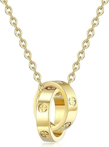 Collier d'amour, collier de cercle imbriqué, collier suspendu délicat pour les femmes, Stocking Stuffers pour les femmes Valentines Noël Fête des mères de Pâques
