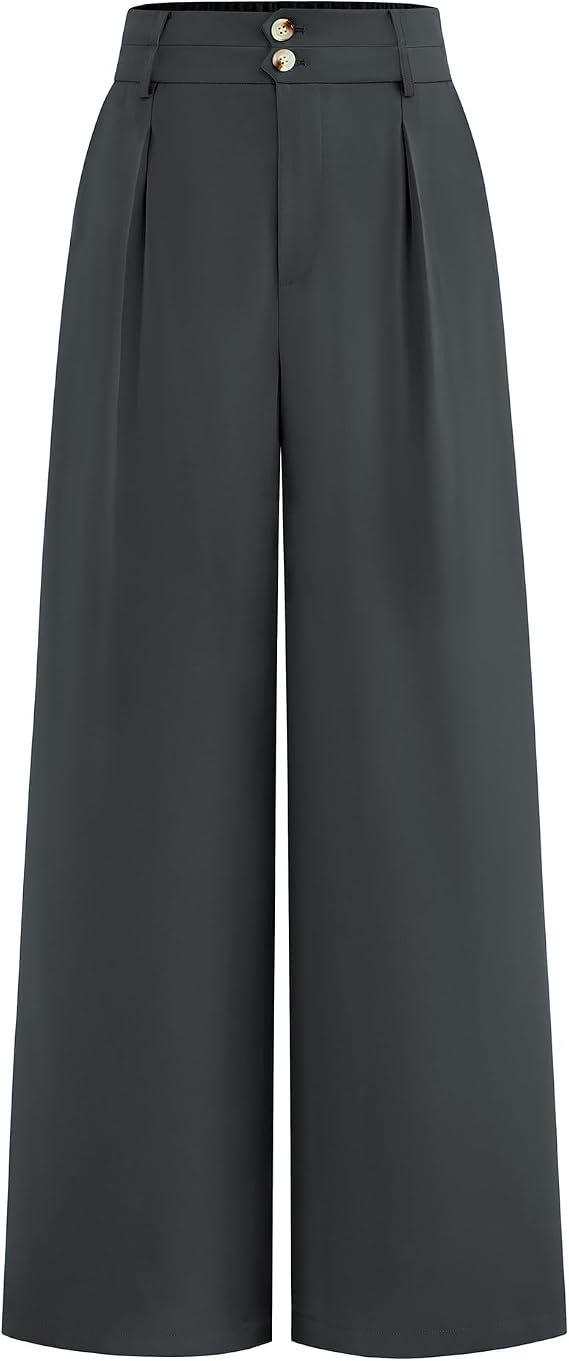 Pantalon de robe à jambes larges Femmes Affaires Tenues décontractées | Pantalon Palazzo taille haute, plissé avant, Fermeture zippée boutonnée, Pantalon de travail de bureau avec poche, Tenues d'automne d'été 2026