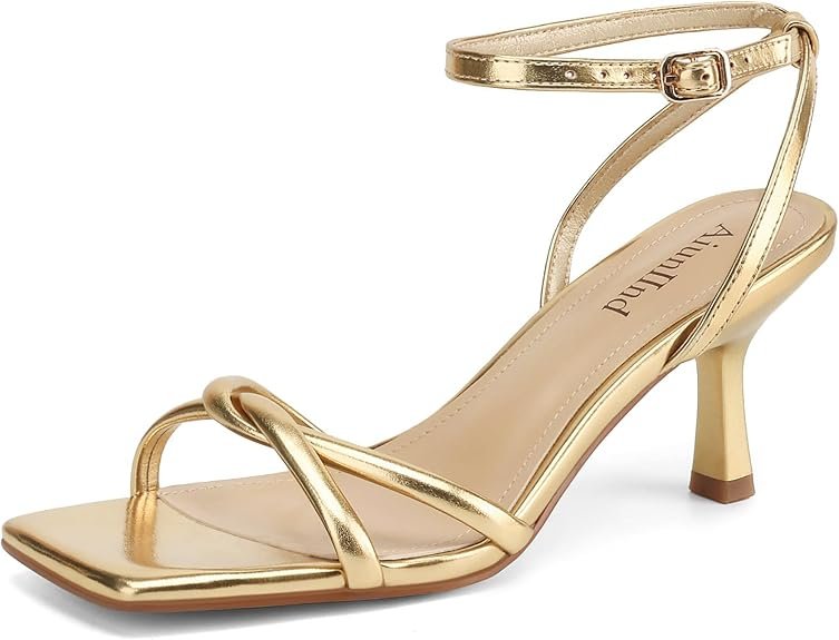 Sandales à talons bas pour chaton pour femmes, Strappy Square Open Toe 2,5 pouces
