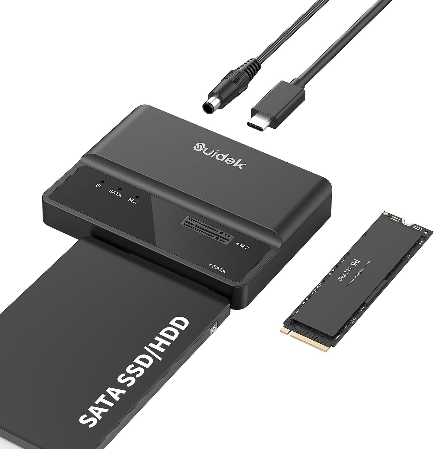 Boîtier SSD NVMe, Adaptateur USB vers M.2 et SATA 10Gbps, Lecteur de Disque Dur Externe PCIe NVMe Gratuit, Compatible avec M.2 (Touches M et M+B), Toutes Tailles et SSD/HDD SATA 2,5"/3,5"