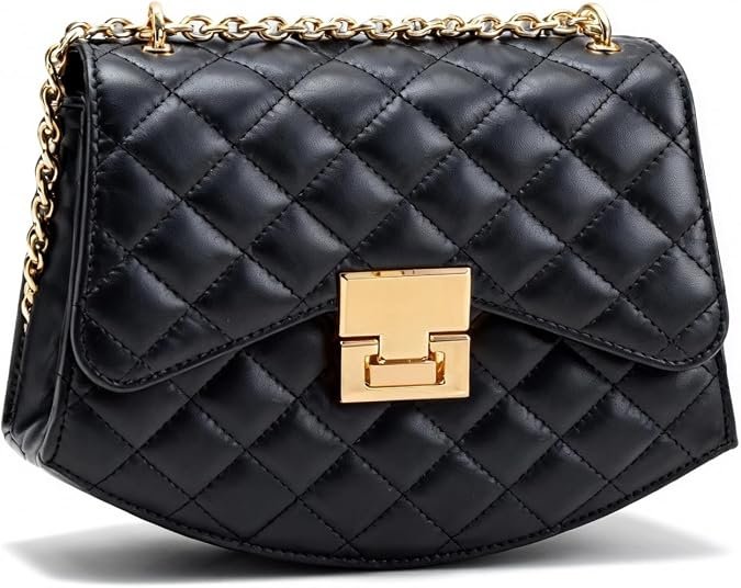 Quilted Crossbody Bag for Women — Vegan Leather Designer Purse with Gold Chain Strap, Quilted Shoulder Bag