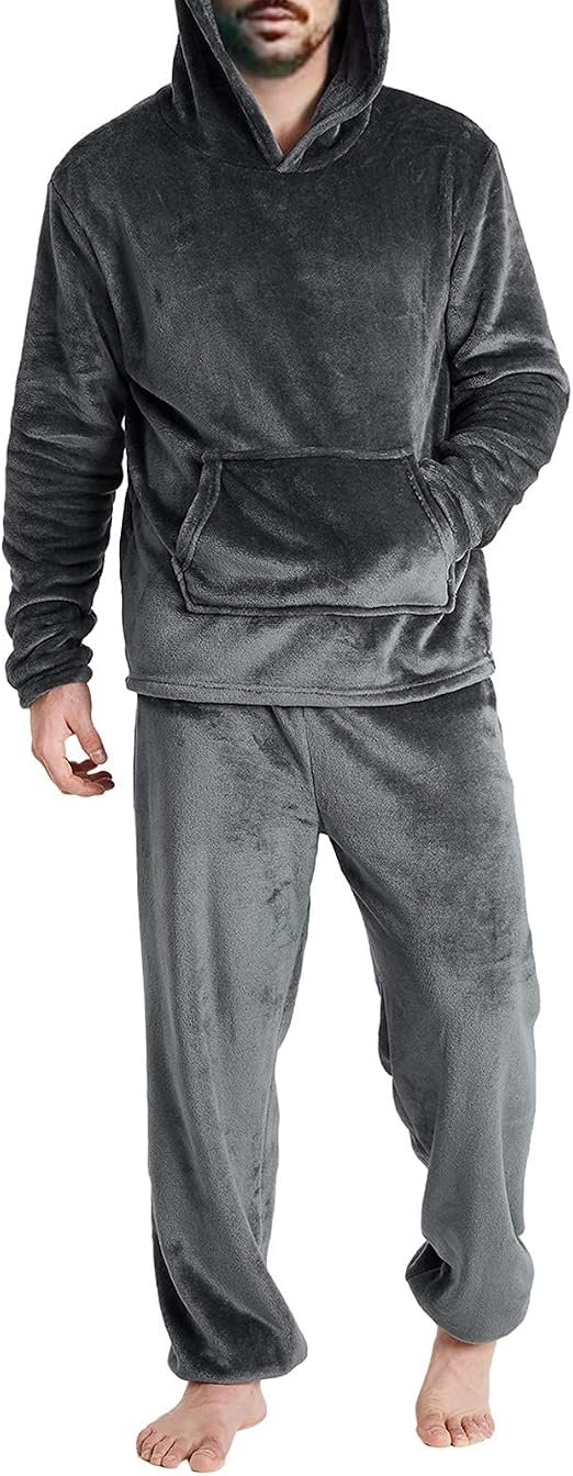 Ensemble De Pyjama Homme en Flanelle Pyjama Hiver Vêtements De Nuit en Polaire à Manches Longues Et Pantalon Deux Pièces