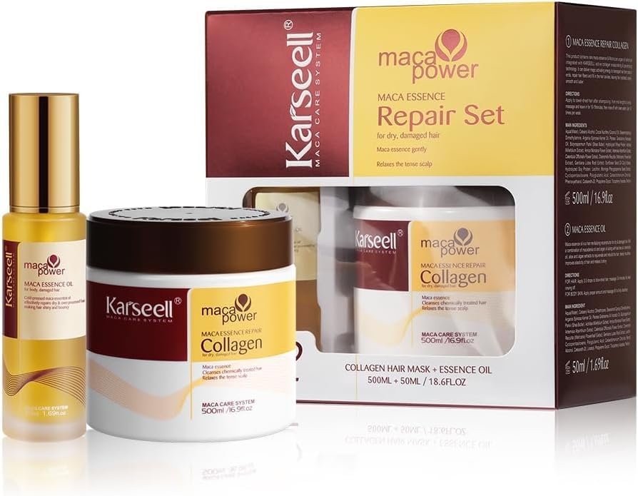 Collagen Masque Cheveux et Huile Cheveux, Set de Réparation pour Cheveux Secs et AbiméS, 500ml +50ml