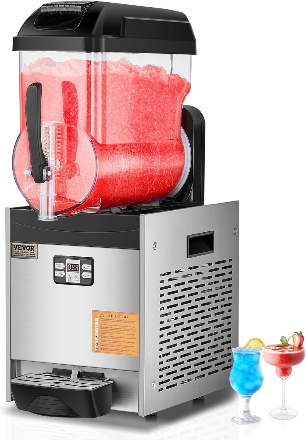 VEVOR Commercial Slushy Machine, 12L Single Tank Margarita Machine, 48 Cups Stainless Steel Margarita Smoothie Frozen Drink Maker, Slushie Machine for Home Party Restaurants Cafe Bars