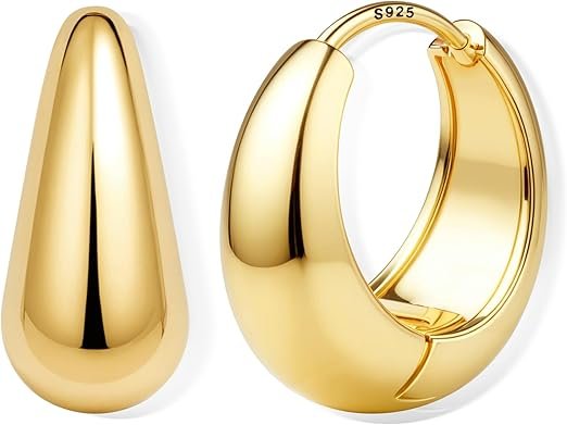 Boucles d'Oreilles Femme Argent Cerceau Boucle D'oreille Femme Plaqué 14K Creoles-Gold-7mm