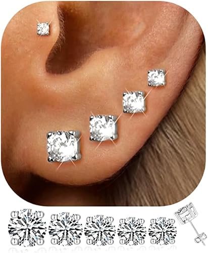 5 paires de boucles d'oreilles en plaque d'or 14K pour les femmes, CZ Ensemble de perçage multiple