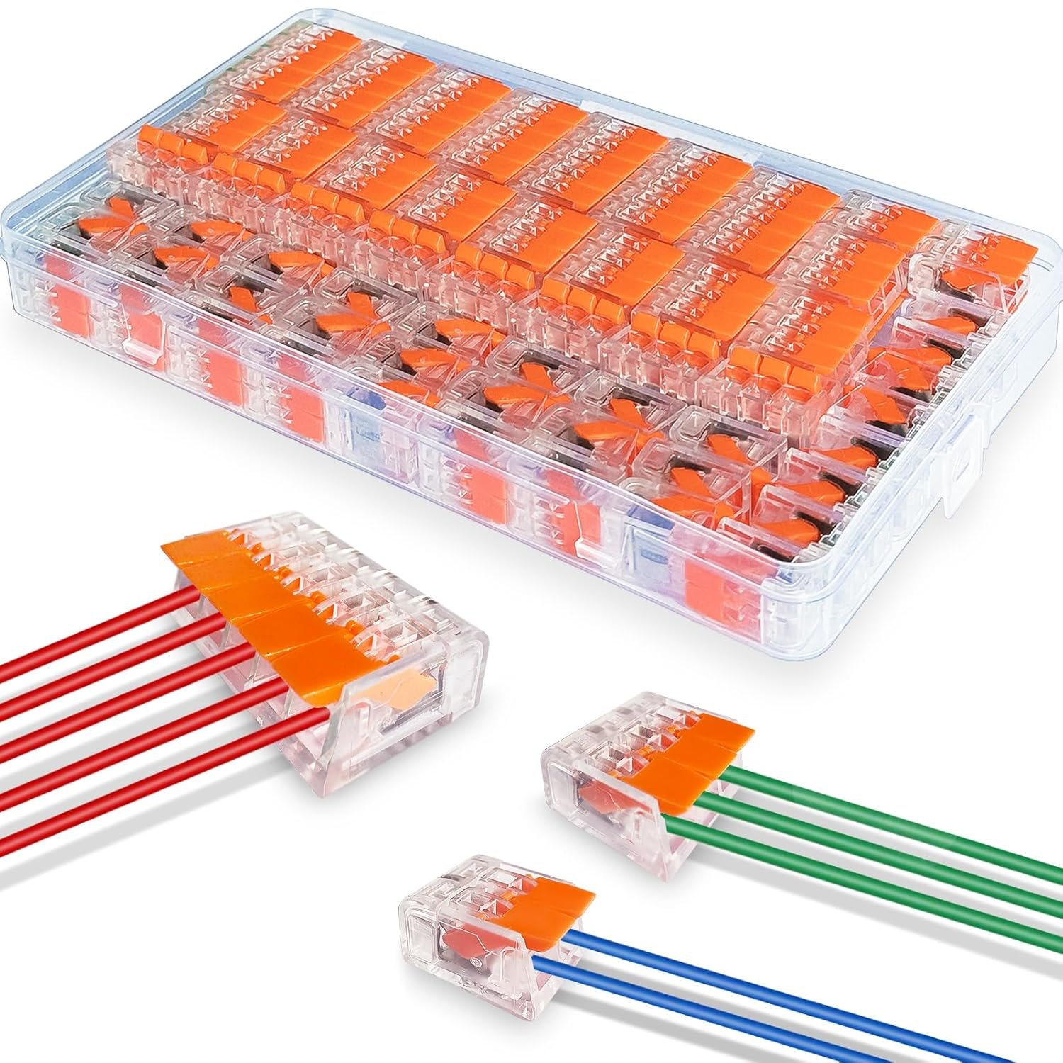 Bornes de Connexion Électrique 4 mm², 75 Pièces Connecteur Electrique 2 Entrées 3 Entrées 5 Entrées, Compacts Rapide Cosses et Kits, Transparent Modèle Compact