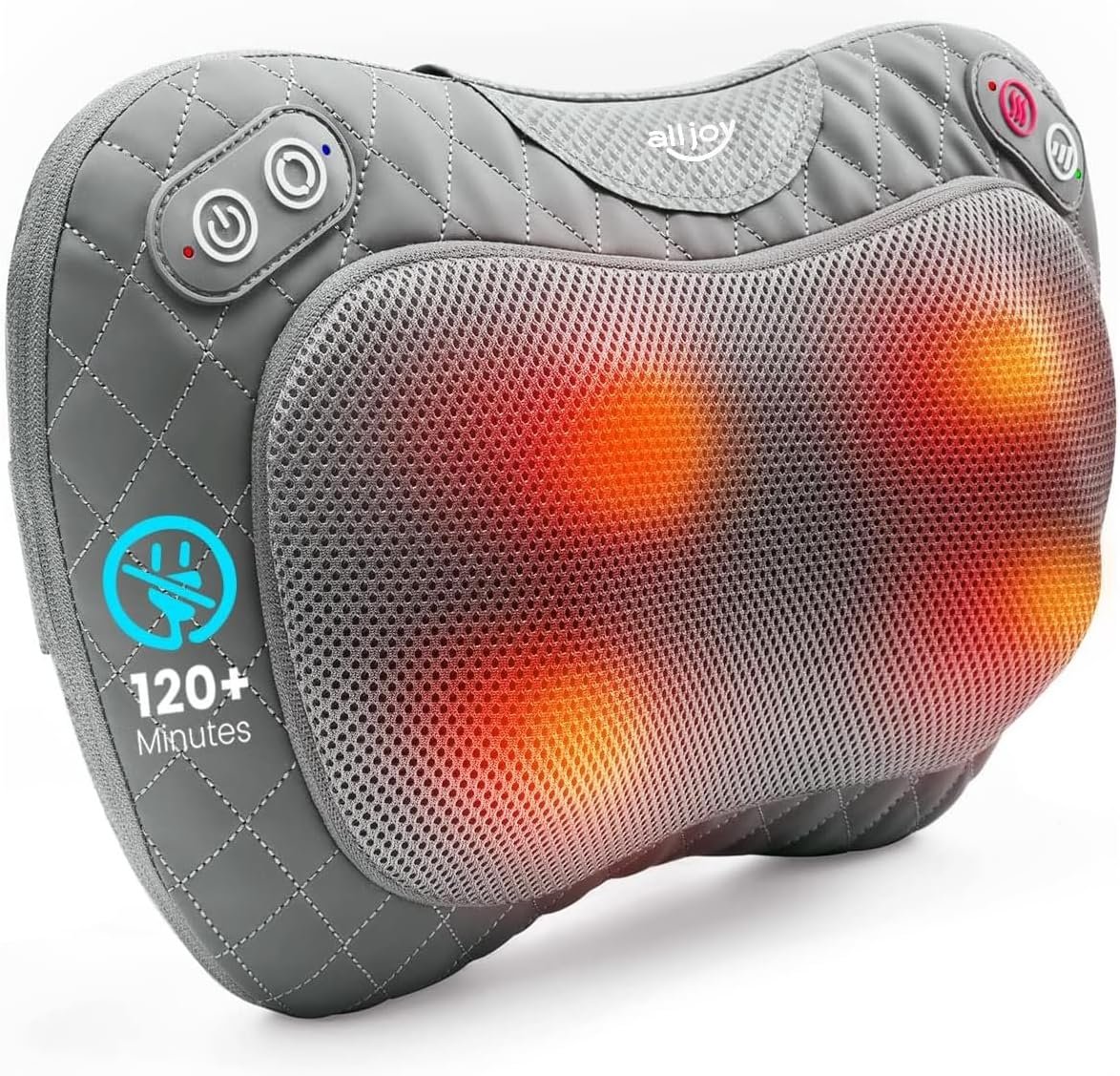 Coussin de Massage Sans Fil, Masseur Dos Chauffrant avec 4 Nœuds et 3 Vitesses Réglable, Appareil de Massage Shiatsu Nuque Cou Cervical, Cadeau pour Femme Homme pour Maison Bureau Voiture