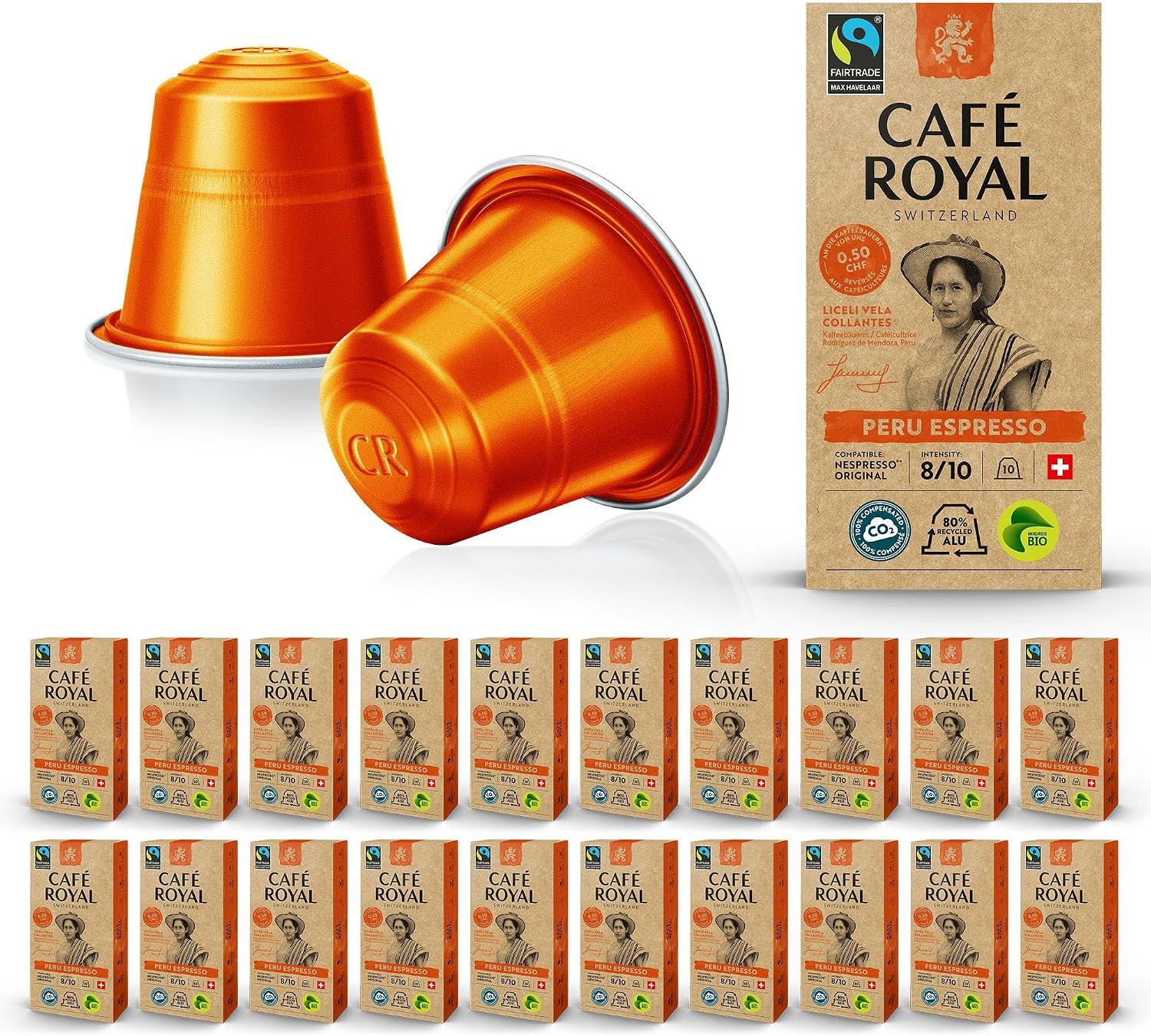 Café en Capsules Aluminium - Café Royal Pro | 20 x 10 soit 200 Dosettes - Saveur Perou Espresso Bio - Compatibles avec les Machines à café Nespresso