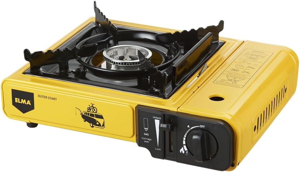 Outer Start Réchaud à Gaz, Réchaud de Camping Compatible avec des Cartouches de Butane et des Bonbonnes de Gaz Butane/Propane | 1 Feu, avec Mallette pour Un Transport Facile, 2300 W, Jaune
