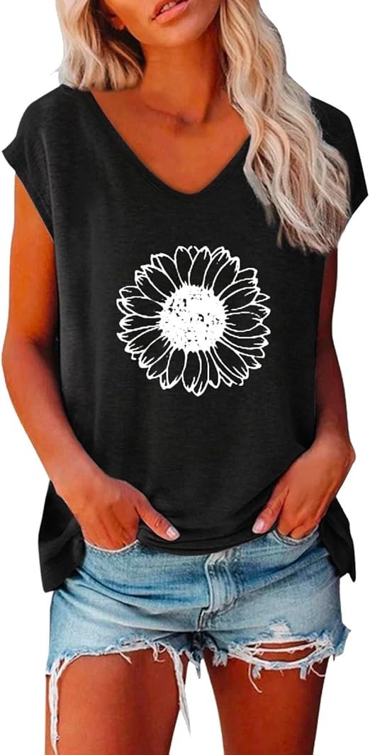 T Shirt Femme à Manches Courtes Col O Top d'été,Courtes Tee élégant T-Shirt Top Casual Col V,Oversize Loose Tuniques De Base Chic Top Haut Femme