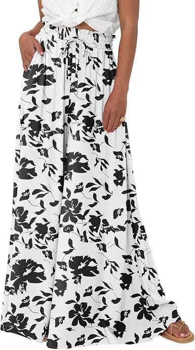 Pantalon Fluide Femme Large Taille Haute Chic et Elegant Pantalon Palazzo avec Poches Décontracté Couleur Unie/Imprimé