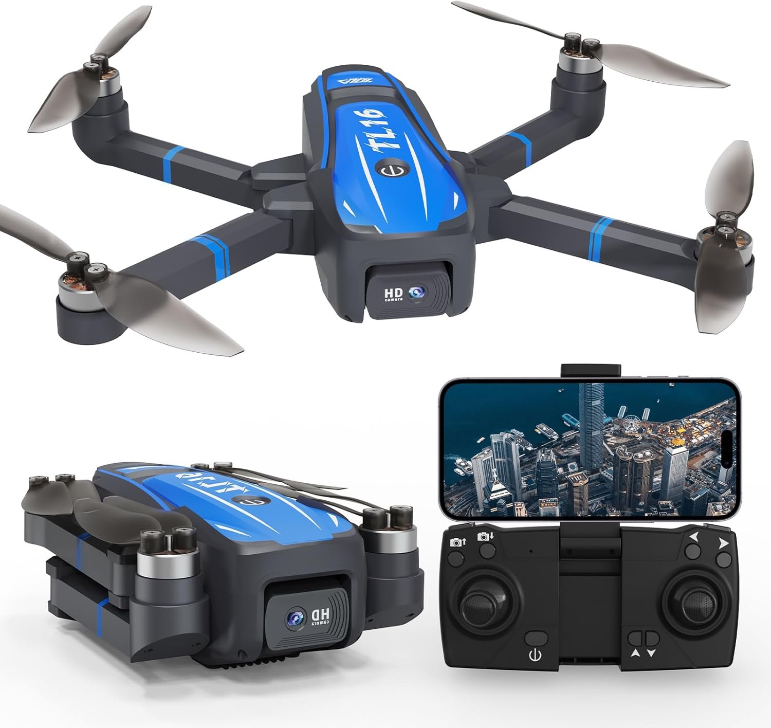 Drones à Moteur sans Balais pour Débutants, TL16 Mini Drone avec Caméra 4K RC Quadcopter Pliable pour Adultes, Mode sans Tête Retournement à 360 Maintien de l'altitude, Bleu