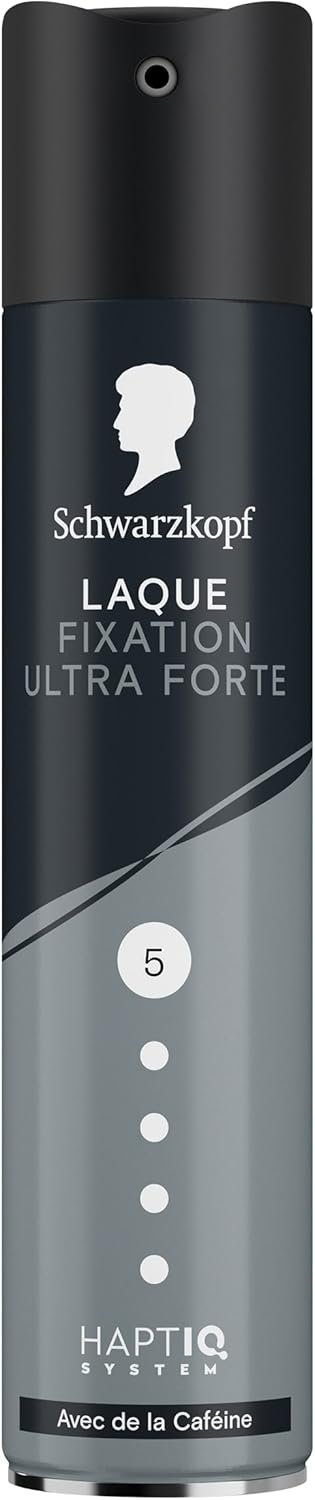Laque Fixation Ultra Forte, Technologie Haptiq System, Formule a la cafeine, Vegane, Sans silicone, Protege contre humidite et vent, Tenue et resistance longue duree, 250ml