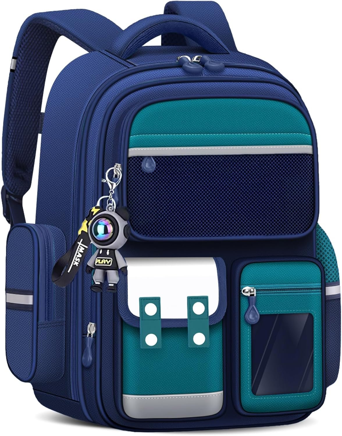 Cartable Garçons Primaire avec Bandes Réfléchissantes, Vert