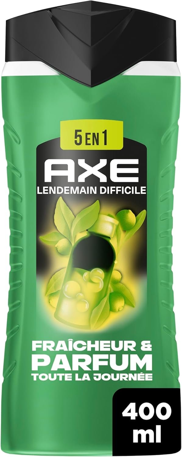 AXE - Gel Douche Homme 5en1 - Lendemain Difficile - 24h Hydratant - 87% d'Ingrédients d'origine naturelle - Parfum frais d'agrumes - 400ml