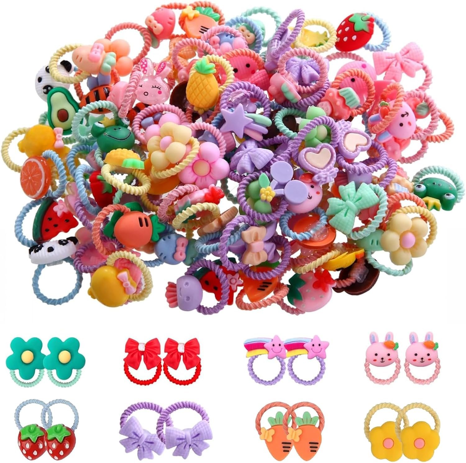 100 Pièces Elastique Cheveux Fille, Chouchou Bebe Fille, Bande Élastique de Bande Dessinée Accessoires de Cheveux, Multicolore Élastiques Enfant Caoutchouc, Chouchou Colorés Elastiques