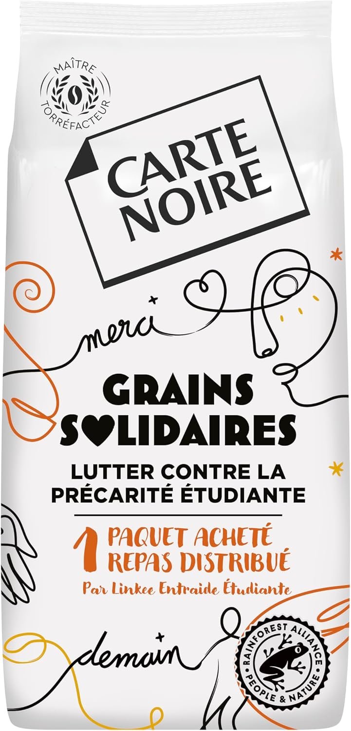 Café Grains Solidaire - Paquet de 500 g Contre la Précarité Etudiante - Intensité 7 - 100% Arabica d'Amérique - Doux & Biscuité - Torréfaction Ambrée