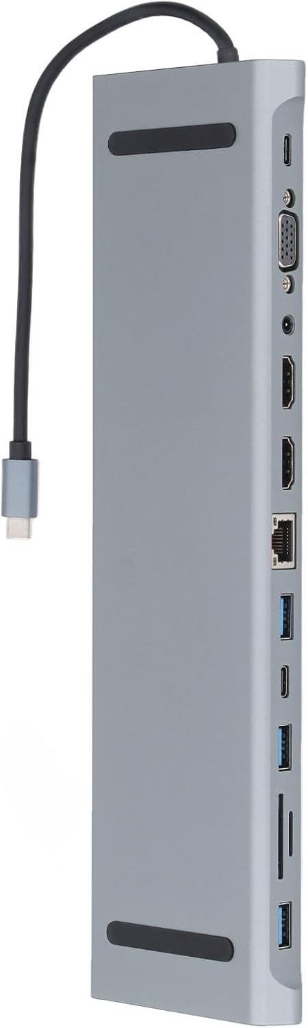 Station d'accueil USB C 15 en 1 - Hub USB C 100 W PD avec VGA 2 USB 3.0 Ethernet SD/TF - Emplacement pour carte Gigabit Ethernet pour ordinateur portable