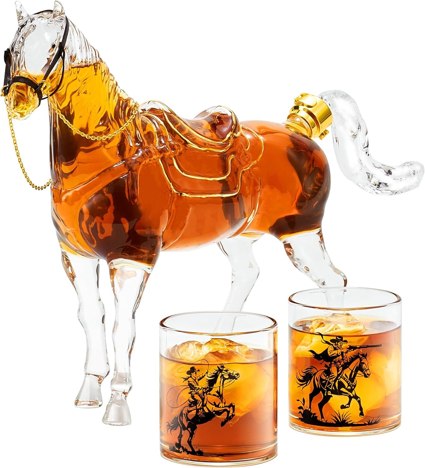 Cadeaux d'anniversaire pour hommes - Père Cheval Whisky Kit d'embouteillage de whisky avec 2 verres de cowboy distributeur d'alcool pour bar à la maison