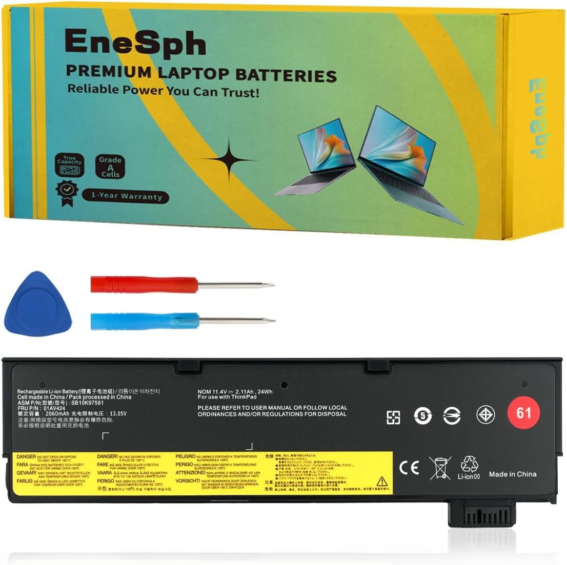 Batterie 01AV423 01AV424 pour Lenovo ThinkPad T470, T570, T580, T480, A475, A485, P51s, P52s et TP25 – Compatible 01AV422, 01AV452, 01AV490, SB10K97579, SB10K97580, SB10K97581, 4X50M08810