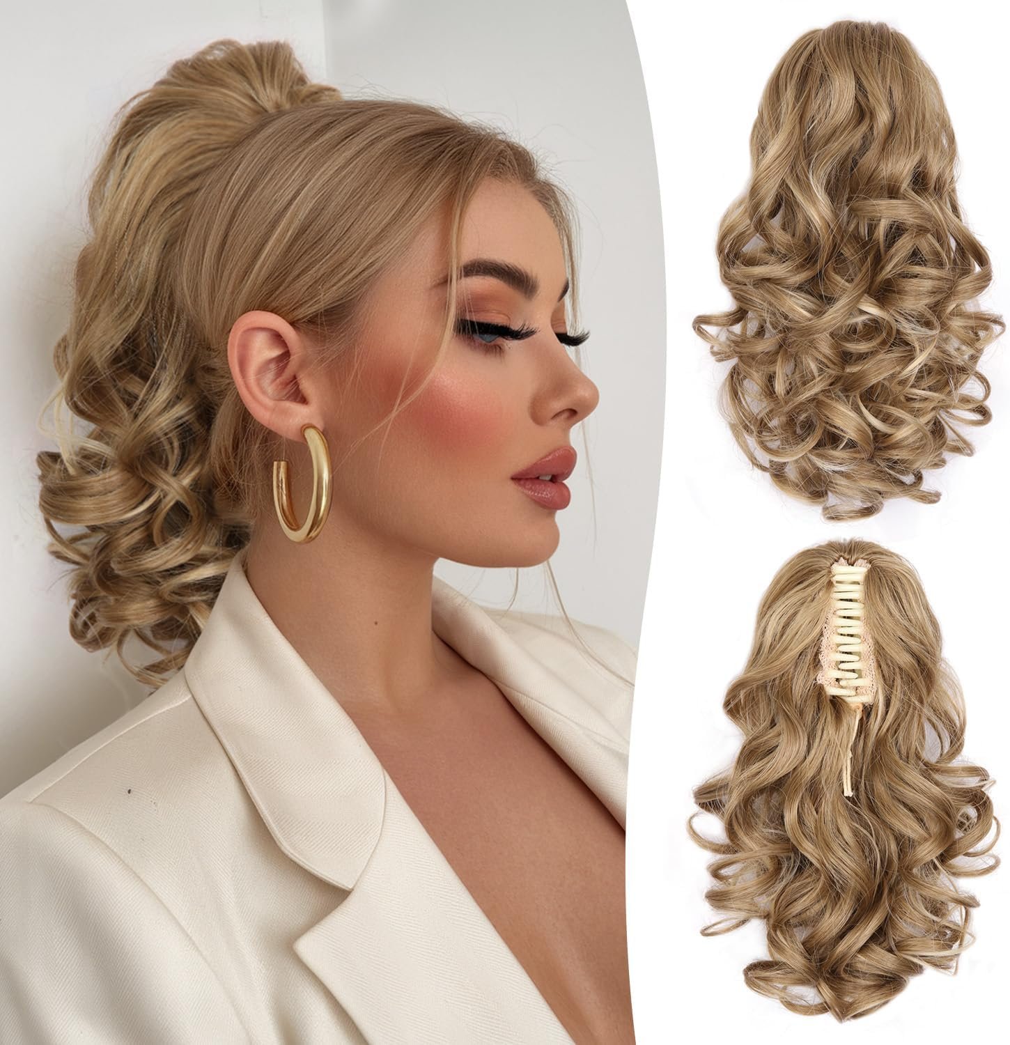 Cheveux Naturel Clip - Postiche Cheveux Naturel Synthétique de 30cm, Queue de Cheval Extension Doux pour Femmes et Filles (Couleur: 16H10#)
