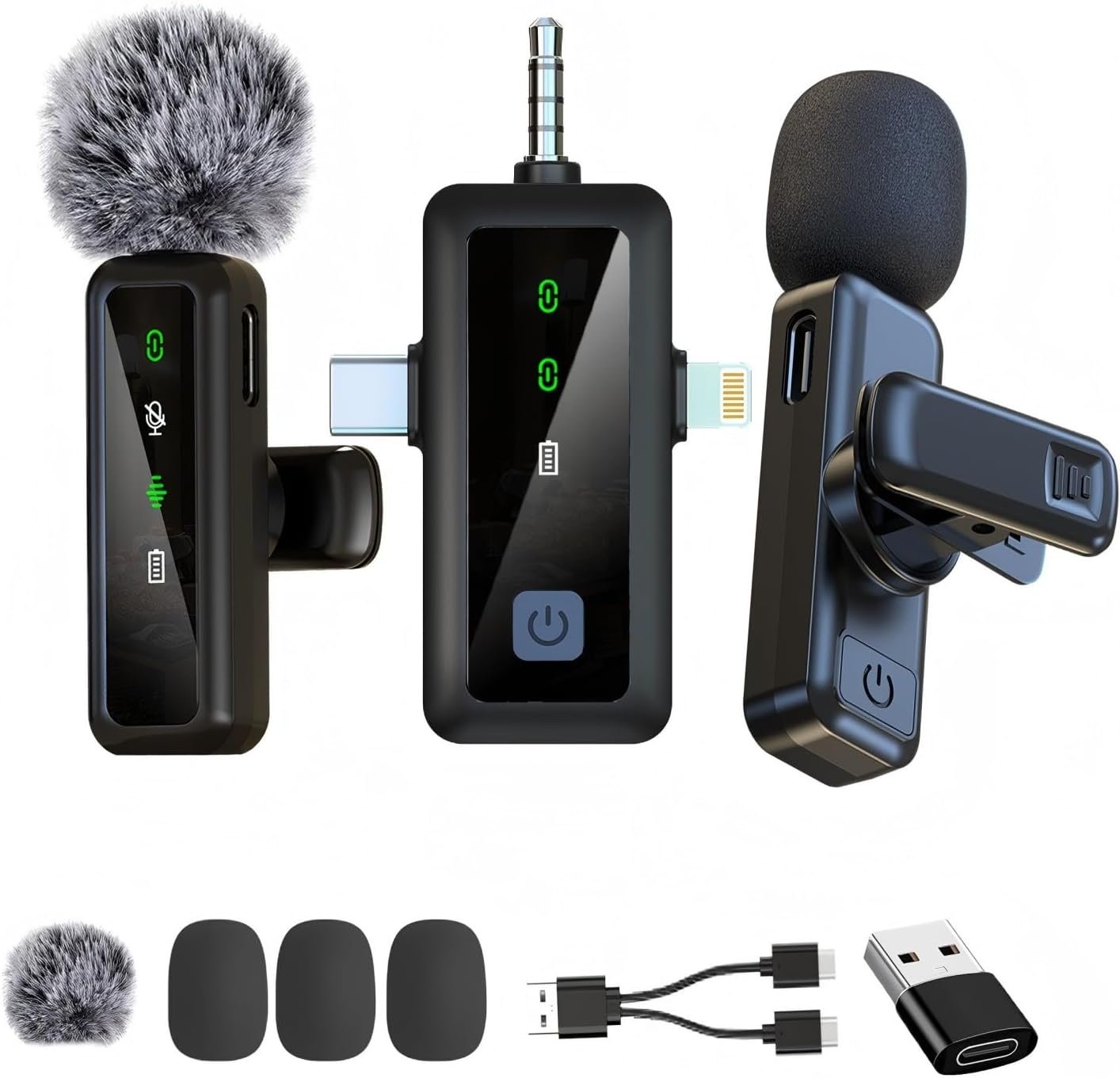 Microphone cravate sans fil 3 en 1, pour iPhone, Android, iPad, pour enregistrement vidéo, streaming, interview, vlog, TikTok, YouTube