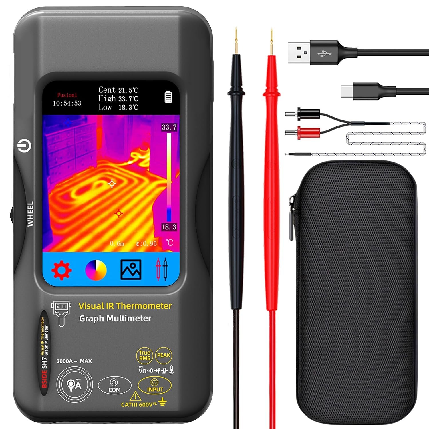 Caméra thermique Multimètre 320×320 Résolution avec 20000 mots multimètre Écran tactile 3,98 pouces 25Hz Caméra thermique infrarouge 15 palettes thermiques TRMS camera thermique Testeur