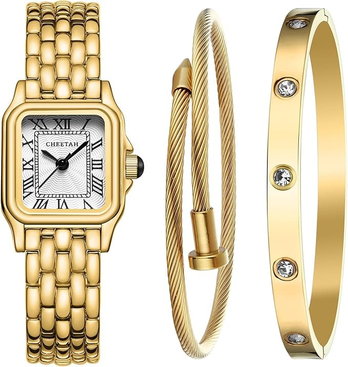 montre bracelet et bracelet en or pour femme, petit cadran romain vintage en blanc, Doré/blanc, Vintage