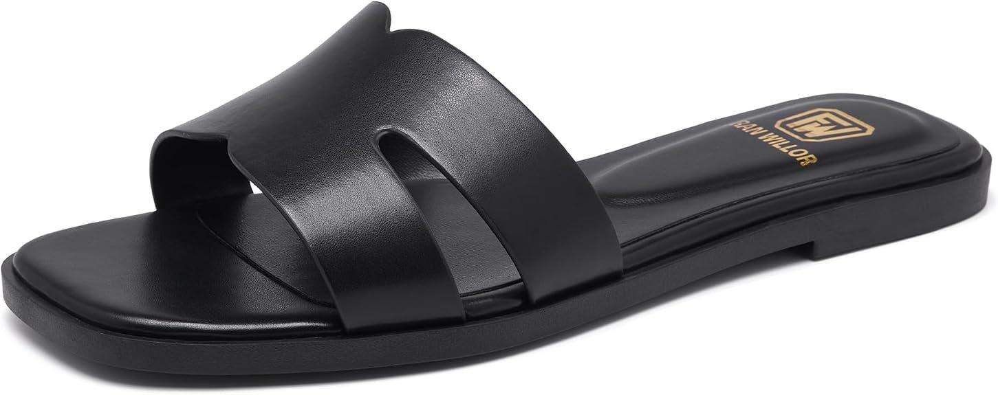 Sandales plates pour femmes Dressy Comfortable Slide Sandales Fashion Square Open Toe Slip On Beach Sandales pour l'été