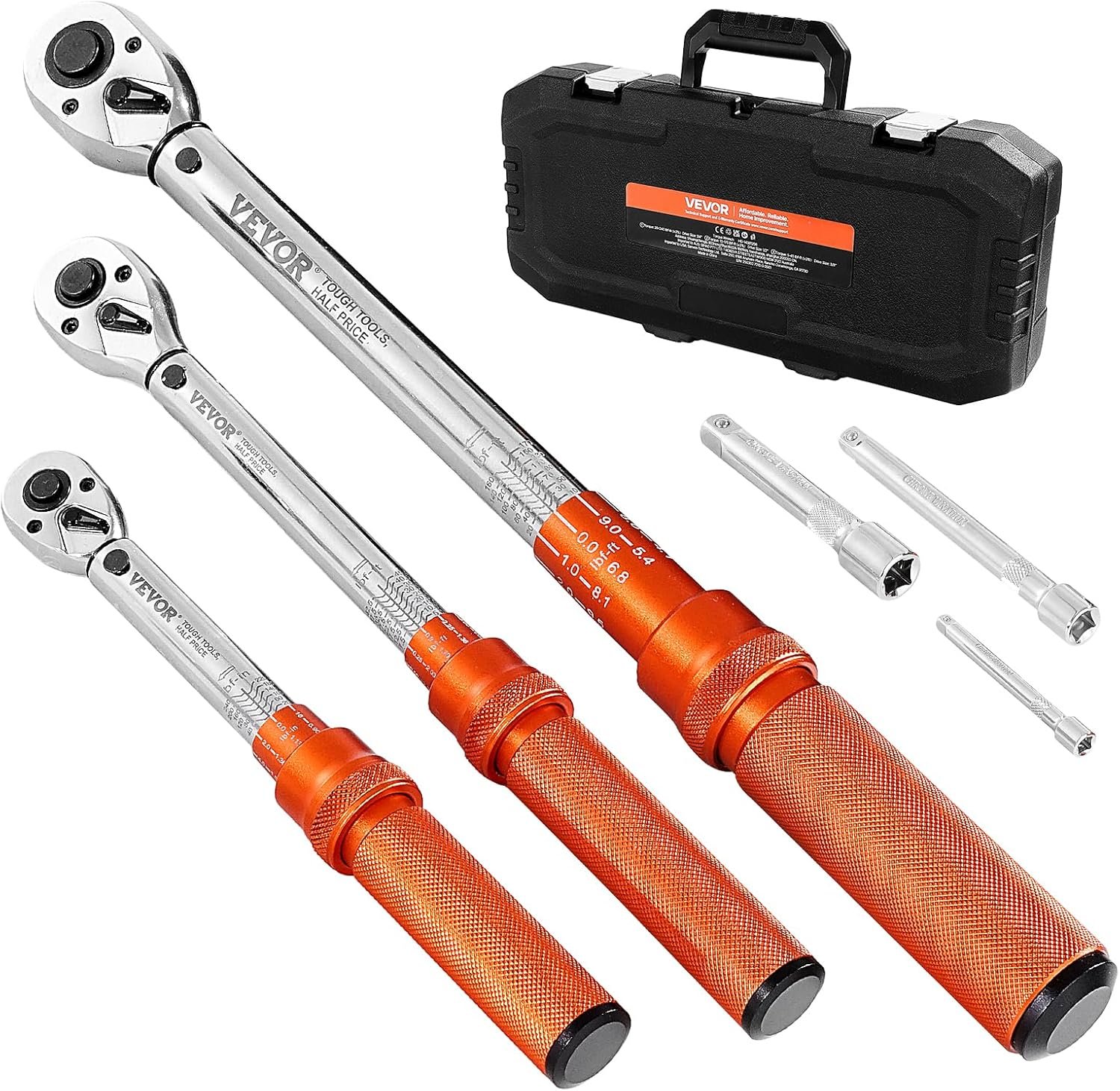 1/4 3/8 1/2 Inch Drive Torque Wrench, 3Pcs Click Torque Wrench Set 20-240IN-LB, 5-45FT-LB, 10-170FT-LB, Dual-Direction Adjustable 72 Tooth for Bicycle, Moto and Car Maintenance
