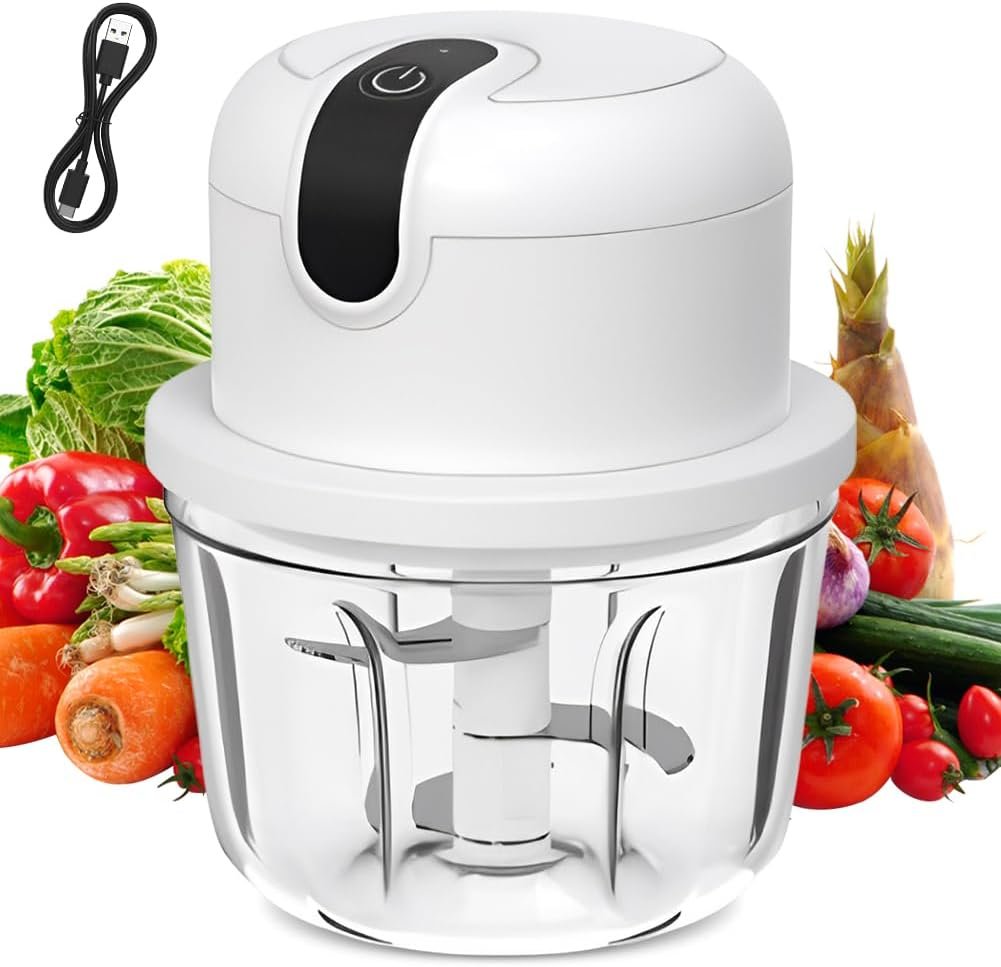 Hachoir de cuisine électrique, 350 ml, hachoir à oignons, électrique, sans fil, chargement USB, convient pour oignons, fruits, noix, viande, ail