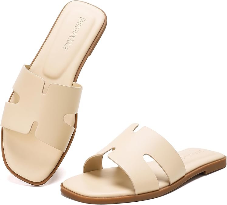 Robe à bout plat ouverte pour femme Sandales à glissière | Mousse à mémoire de forme Assouplie de tous les jours Sandales d'été décontractées
