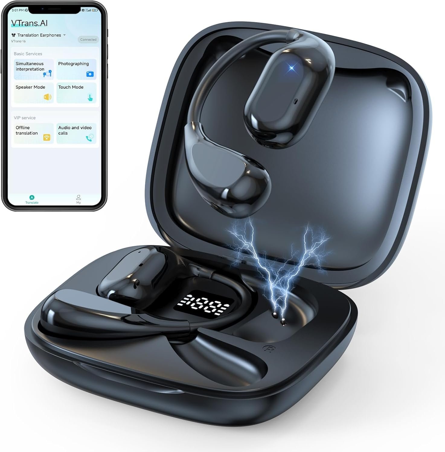 Écouteurs traducteurs IA – Bluetooth 5.4 | Profitez d'une communication fluide grâce aux ecouteur traducteur instantané, capables de traduire jusqu'à 150 langues.