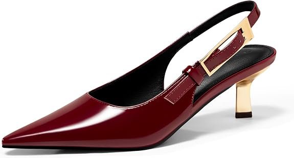 Womens Slingback Kitten Talons fermés pointus Escarpins à boucle Bracelet Mariage Robe Chaussures