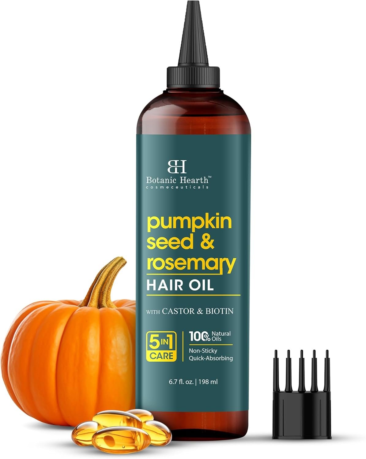 Huile de citrouille pour la croissance des cheveux (6,7 fl oz) | Infusée avec de la graine de citrouille, du Rosemary, de l'huile de castor | Huile capillaire répare les cheveux secs