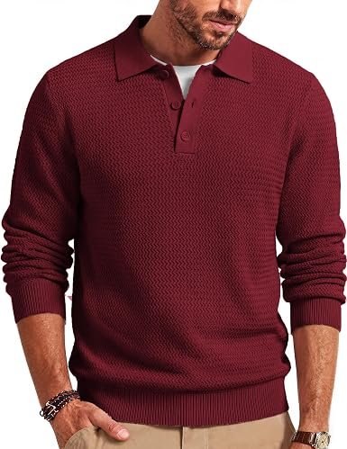 Polo en tricot à manches longues pour homme avec col - Style décontracté - Pull de golf tendance