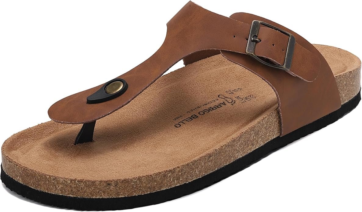 Tongs pour Homme Femme Cuir et Liège Sandales d'Été avec Orthèse de Soutien Sandales Plage Loisir Antidérapant Été Confortable
