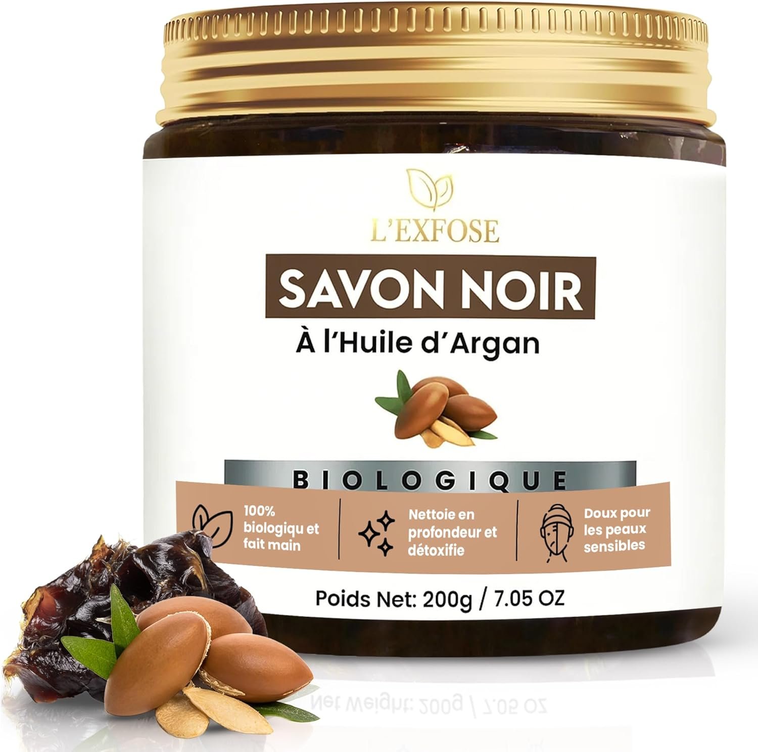 L’Exfose Savon Noir Corps Marocian à l’huile d’argan – 100% naturel Savon Noir Visage – Nettoyage profond, exfoliation & détox – Traditionnel MAROC Kessa Hammam – Vegan, bio, fabriqué au Maroc
