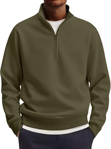 Pull à fermeture éclair pour homme - Col montant - Léger - Manches longues - Polo d'affaires décontracté